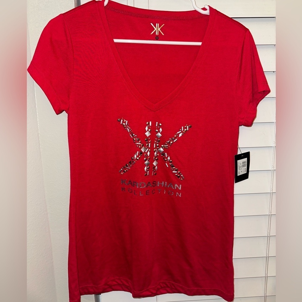 Kardashian Kollection Red V-Neck Women's Top NWT size M